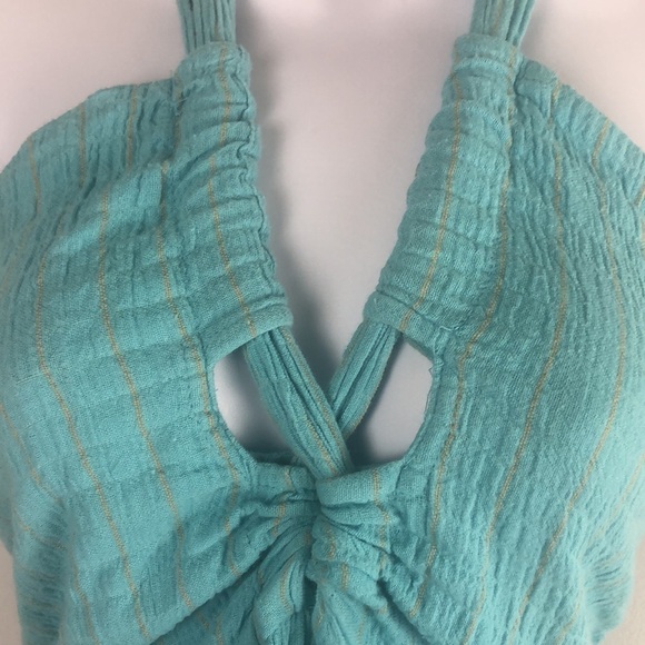 Mara Hoffman Swim Annika Searsucker Halter Tie Cutout Blue Smocked S Dress - Picture 11 of 16